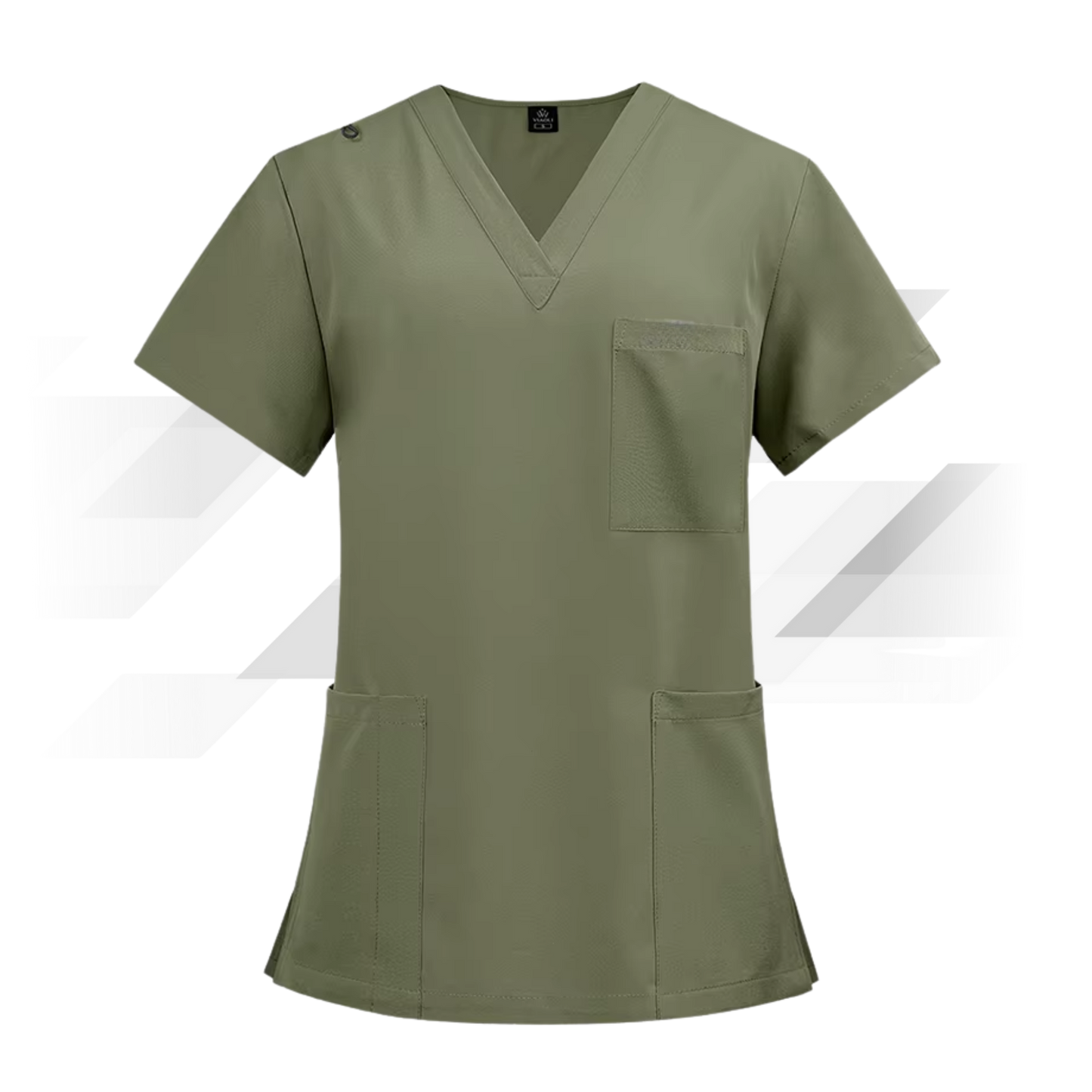 Daisy Olive Stretch V-Neck Scrub Top